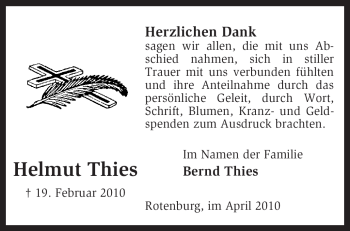 Traueranzeige von Helmut Thies von KREISZEITUNG SYKE