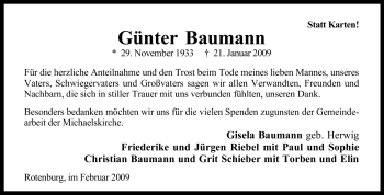 Traueranzeige von Günter Baumann von KREISZEITUNG SYKE