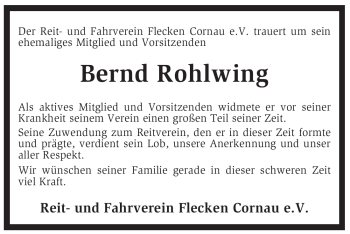 Traueranzeige von Bernd Rohlwing von KREISZEITUNG SYKE