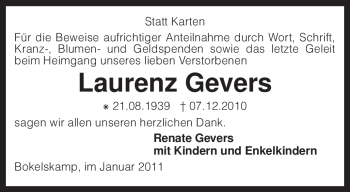 Traueranzeige von Laurenz Gevers von KREISZEITUNG SYKE