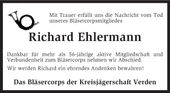 Traueranzeige von Richard Ehlermann von KRZ