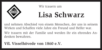 Traueranzeige von Lisa Schwarz von KREISZEITUNG SYKE