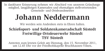 Traueranzeige von Johann Neddermann von KREISZEITUNG SYKE