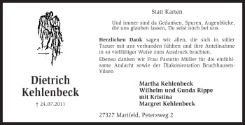 Traueranzeige von Dietrich Kehlenbeck von KREISZEITUNG SYKE