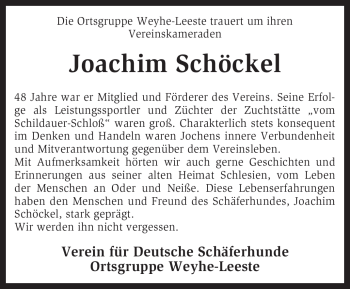 Traueranzeige von Joachim Schöckel von KREISZEITUNG SYKE