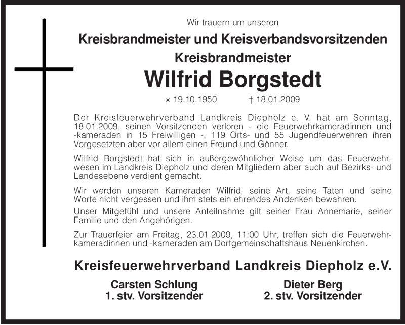  Traueranzeige für Wilfrid Borgstedt vom 21.01.2009 aus KREISZEITUNG SYKE