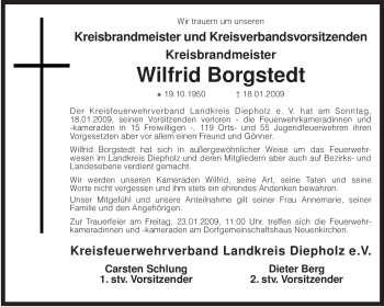 Traueranzeige von Wilfrid Borgstedt von KREISZEITUNG SYKE