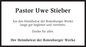 Traueranzeige von Uwe Stieber von KREISZEITUNG SYKE