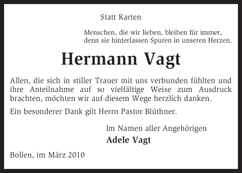 Traueranzeige von Hermann Vagt von KREISZEITUNG SYKE