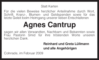 Traueranzeige von Agnes Cantrup von KREISZEITUNG SYKE