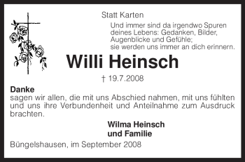 Traueranzeige von Willi Heinsch von KREISZEITUNG SYKE