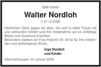 Traueranzeige von Walter Nordloh von KREISZEITUNG SYKE