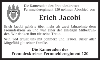 Traueranzeige von Erich Jacobi von KREISZEITUNG SYKE