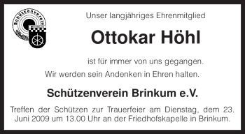 Traueranzeige von Ottokar Höhl von KREISZEITUNG SYKE