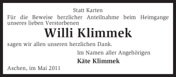 Traueranzeige von Willi Klimmek von KREISZEITUNG SYKE