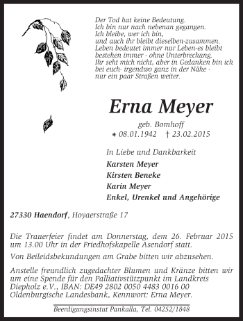 Traueranzeige von Erna Meyer von KRZ