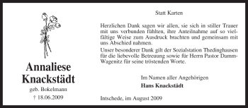 Traueranzeige von Annaliese Knackstädt von KREISZEITUNG SYKE