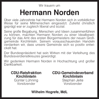 Traueranzeige von Hermann Norden von KREISZEITUNG SYKE