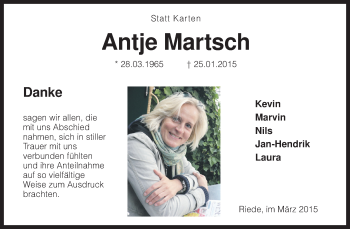 Traueranzeige von Antje Martsch von KRZ