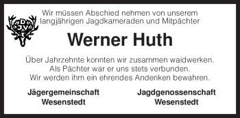 Traueranzeige von Werner Huth von KREISZEITUNG SYKE