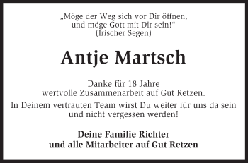 Traueranzeige von Antje Martsch von KRZ