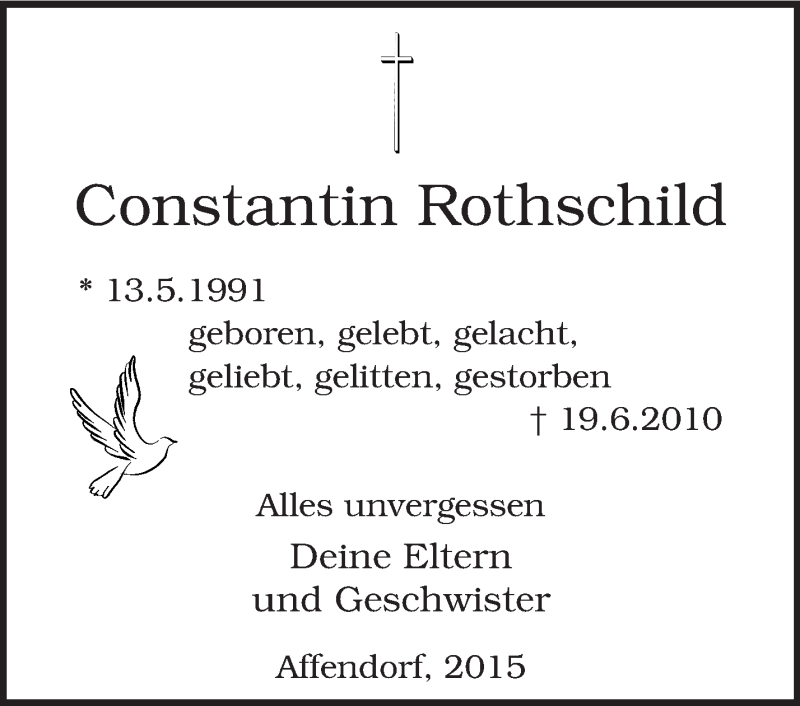  Traueranzeige für Constantin Rothschild vom 19.06.2015 aus KRZ