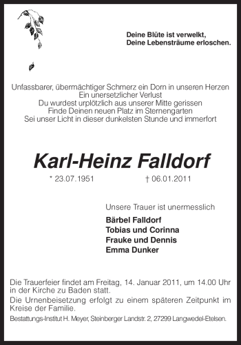 Traueranzeige von Karl-Heinz Falldorf von KREISZEITUNG SYKE