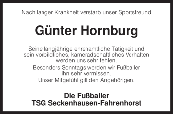 Traueranzeige von Günter Hornburg von KREISZEITUNG SYKE