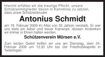 Traueranzeige von Antonius Schmidt von KREISZEITUNG SYKE