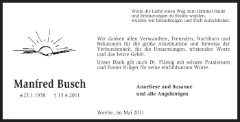 Traueranzeige von Manfred Busch von KREISZEITUNG SYKE