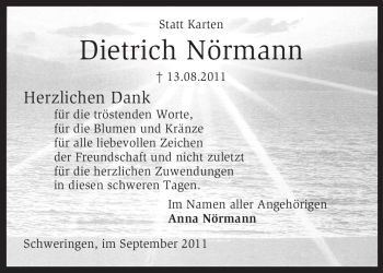 Traueranzeige von Dietrich Nörmann von KREISZEITUNG SYKE