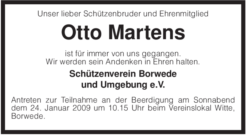  Traueranzeige für Otto Martens vom 21.01.2009 aus KREISZEITUNG SYKE