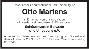 Traueranzeige von Otto Martens von KREISZEITUNG SYKE