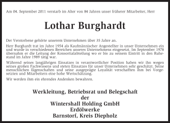 Traueranzeige von Lothar Burghardt von KREISZEITUNG SYKE