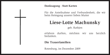 Traueranzeige von Liese-Lotte Machunsky von KREISZEITUNG SYKE