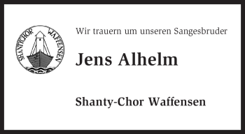 Traueranzeige von Jens Alhelm von KREISZEITUNG SYKE