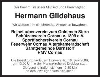 Traueranzeige von Hermann Gildehaus von KREISZEITUNG SYKE