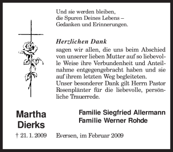 Traueranzeige von Martha Dierks von KREISZEITUNG SYKE