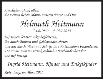 Traueranzeige von Helmuth Heitmann von KRZ