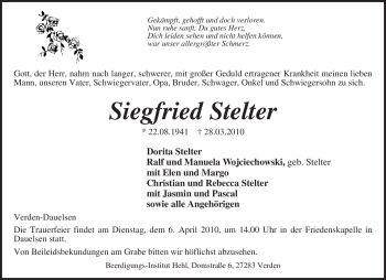 Traueranzeige von Siegfried Stelter von KREISZEITUNG SYKE