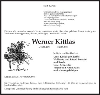 Traueranzeige von Werner Kittlas von KREISZEITUNG SYKE