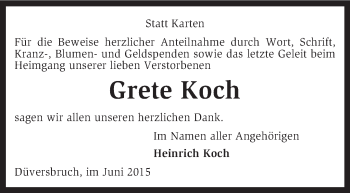 Traueranzeige von Grete Koch von KRZ