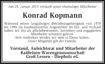 Traueranzeige von Konrad Kopmann von KRZ