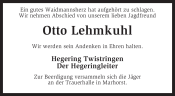 Traueranzeige von Otto Lehmkuhl von KREISZEITUNG SYKE