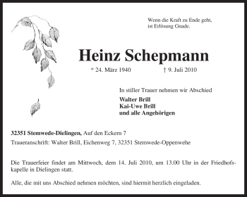 Traueranzeige von Heinz Schepmann von KREISZEITUNG SYKE