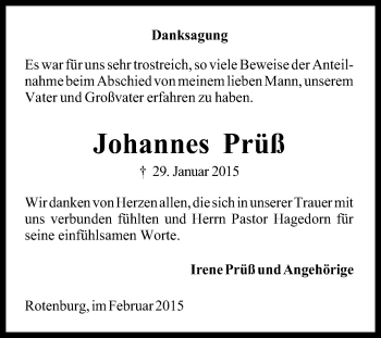 Traueranzeige von Johannes Prüß von KRZ