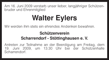 Traueranzeige von Walter Eylers von KREISZEITUNG SYKE