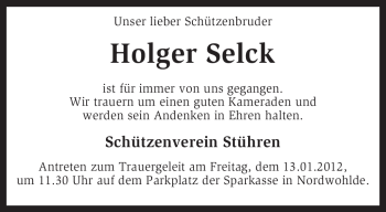 Traueranzeige von Holger Selck von KREISZEITUNG SYKE