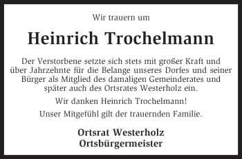 Traueranzeige von Heinrich Trochelmann von KREISZEITUNG SYKE