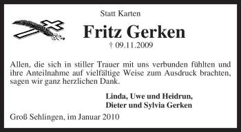 Traueranzeige von Fritz Gerken von KREISZEITUNG SYKE